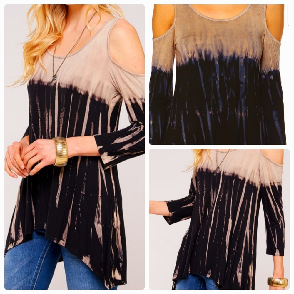 UrbanX black & mocha tie-dye cold shoulder hi-lo tunic, 2XL, NWOT